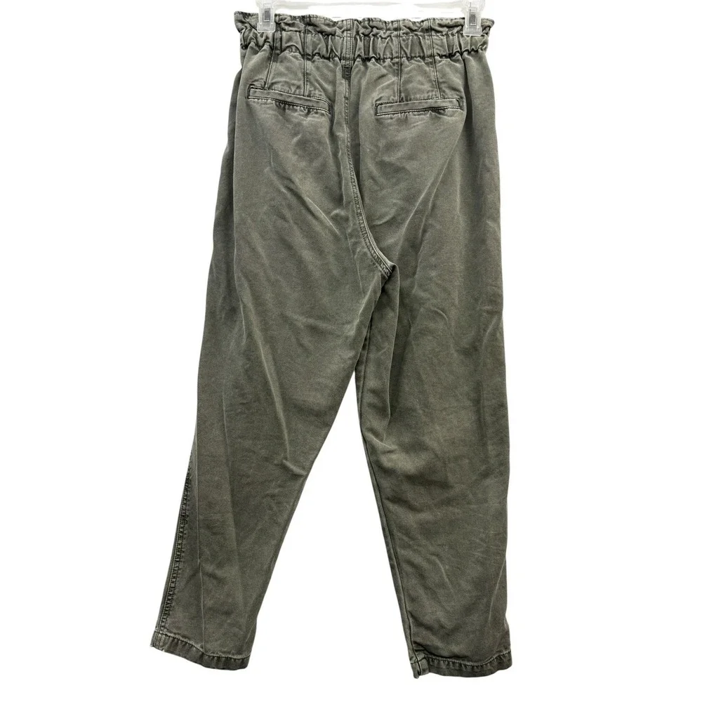 Free People Margate Pleated Pants Olive Paperbag Waist Tapered Utility Trousers
